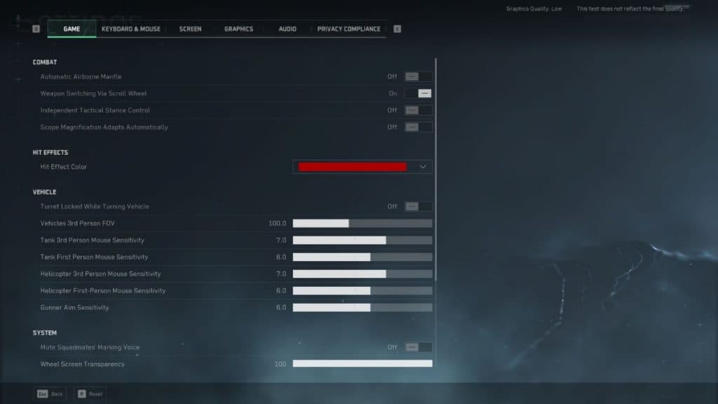 game settings in delta force hawk ops