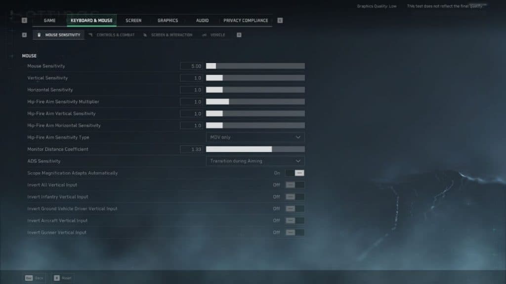 keyboard and mouse settings in delta force hawk ops