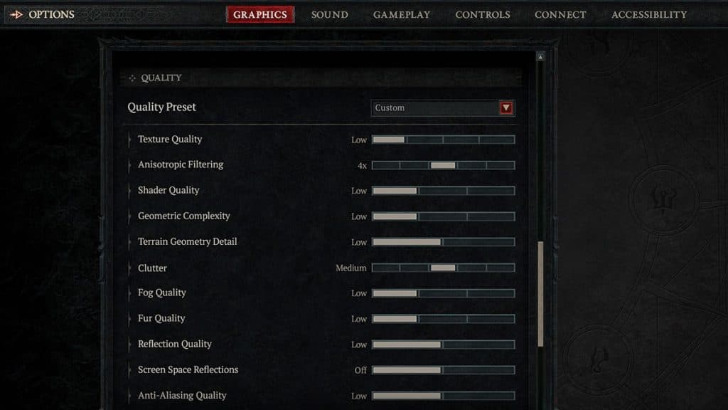 Diablo 4 performance settings menu