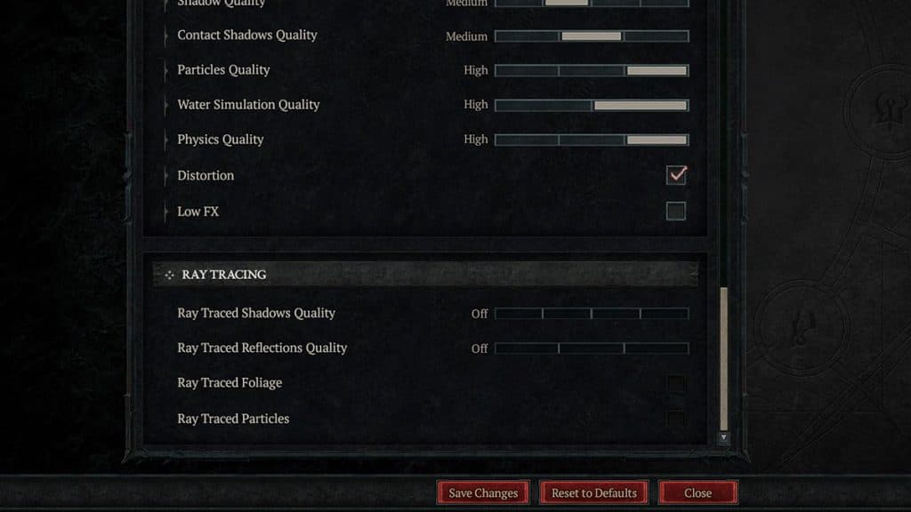 Ray tracing settings in Diablo 4