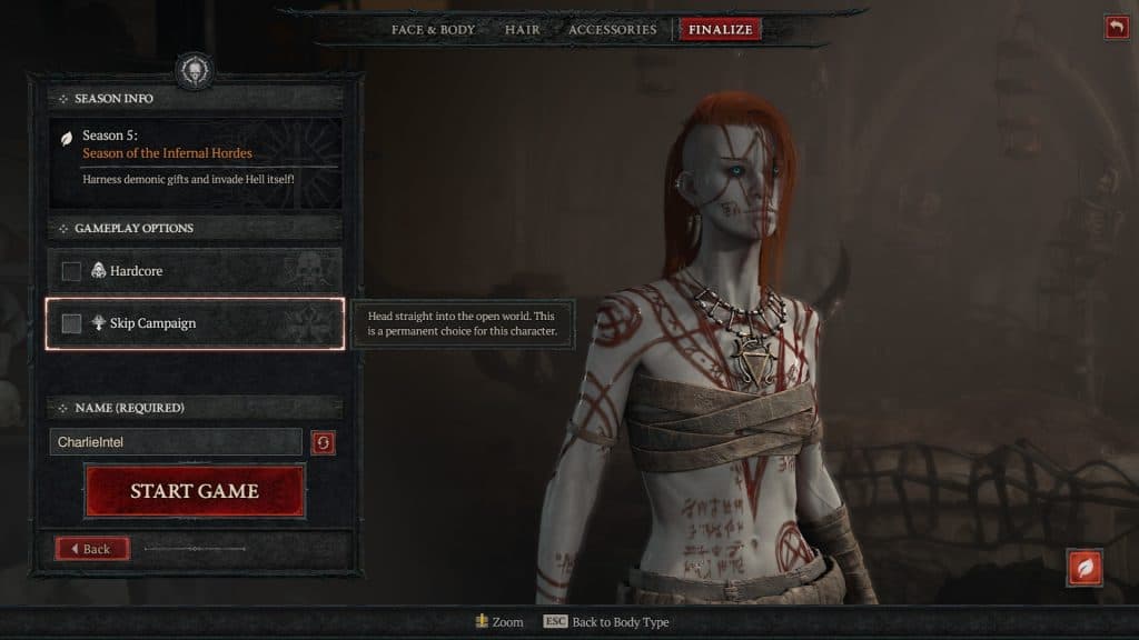 Diablo 4 Character select menu