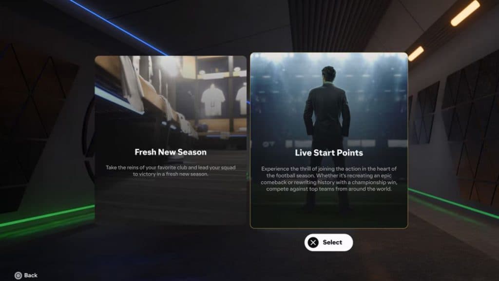 EA FC 25 Career Mode start options