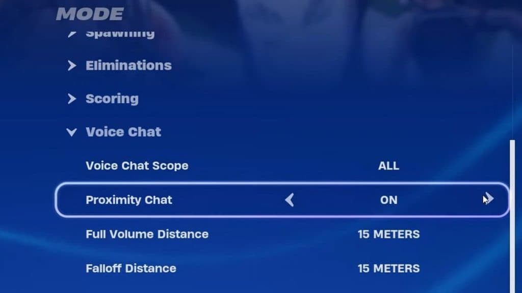 Impostazioni della chat di prossimità di Fortnite