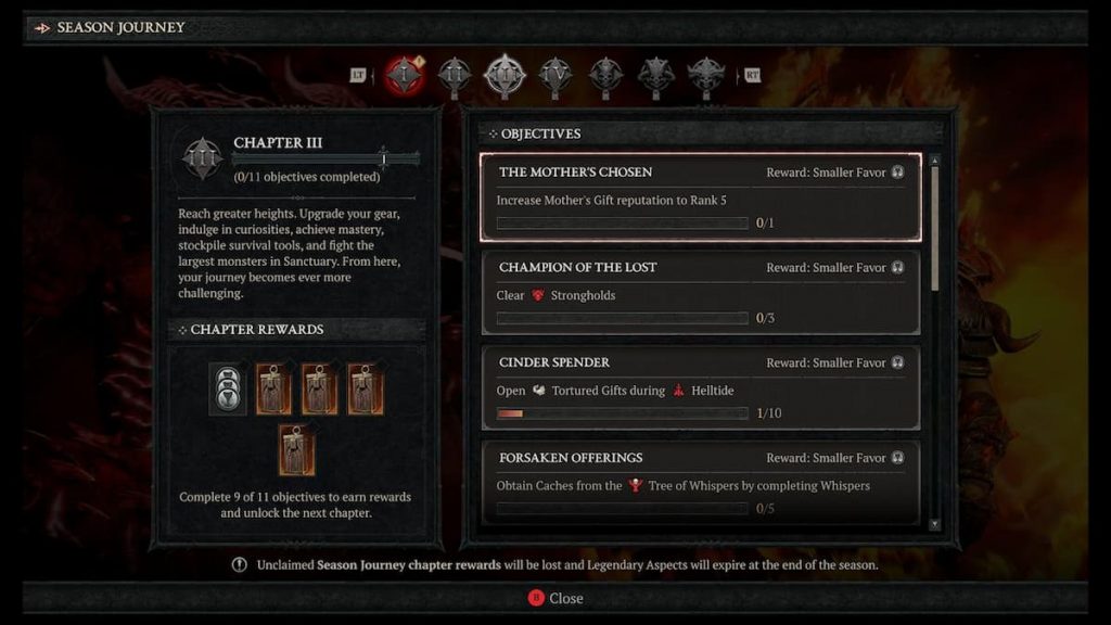 All Diablo 4 Season 5 Seasonal Journey rewards and objectives