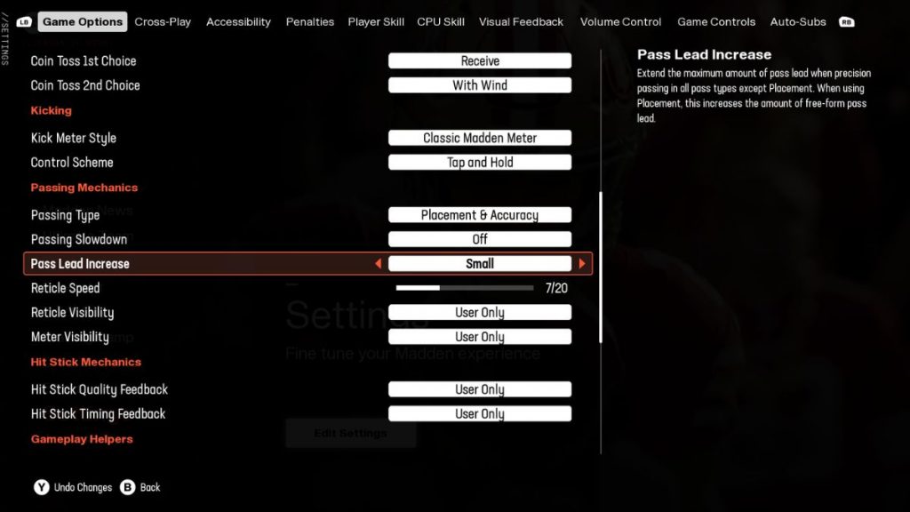 Best passing & gameplay settings in Madden 25