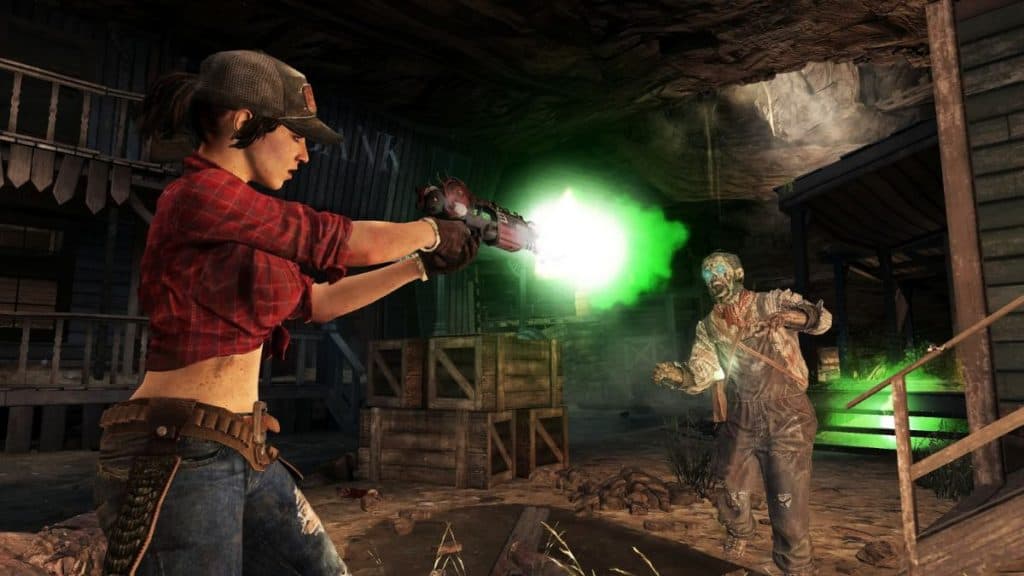 black ops 2 zombie character shooting ray gun mark II in buried map