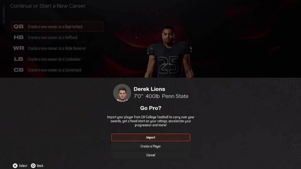 RTG player import option in Madden 25 Superstar mode