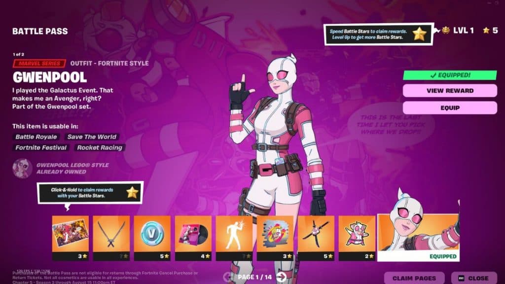 Gwenpool skin in Fortnite