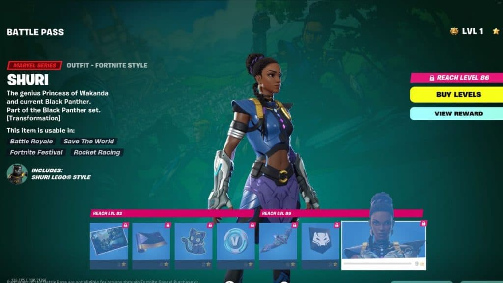 Shuri skin in Fortnite