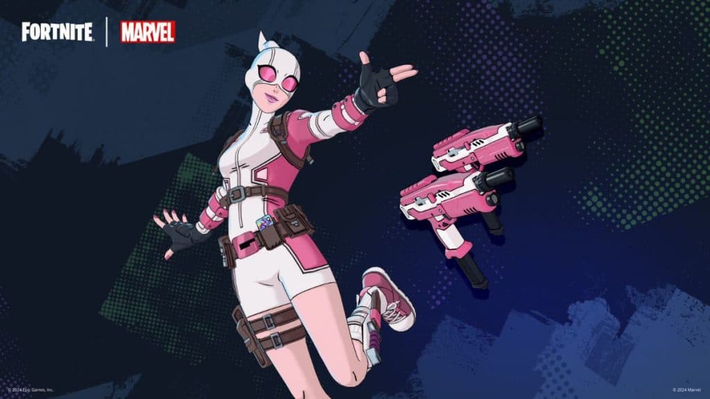 Gwenpool with Dual SMGs in Fortnite