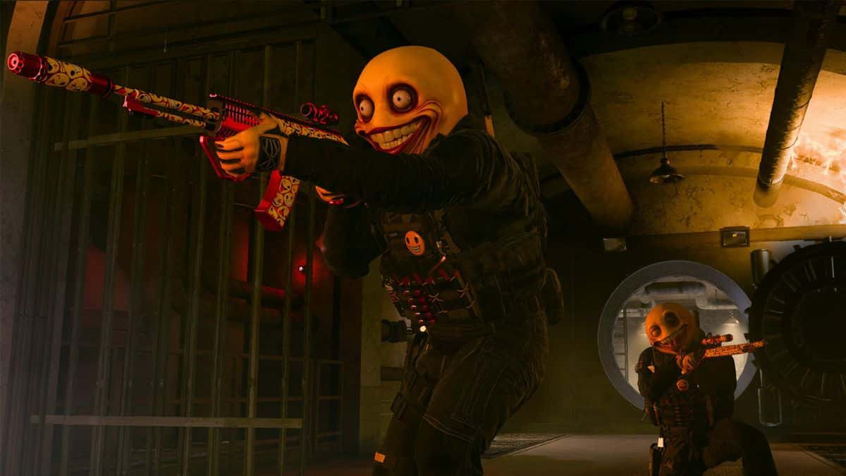 warzone smiling emoji operator aiming gun in bunker