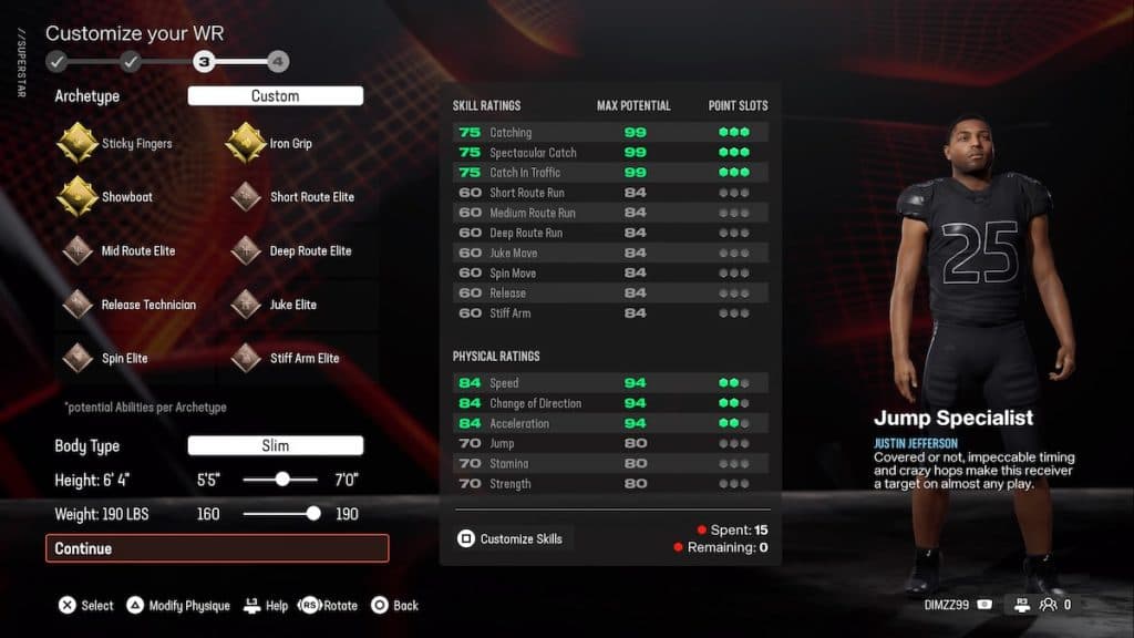 Wide Receiver build Madden 25 Superstar