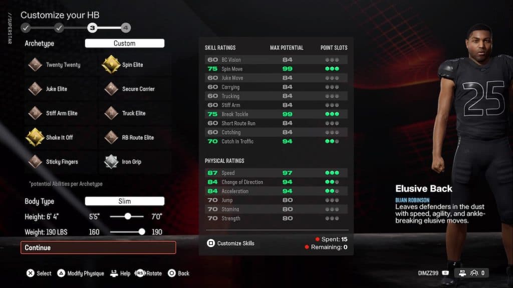 Madden 25 Superstar halfback build