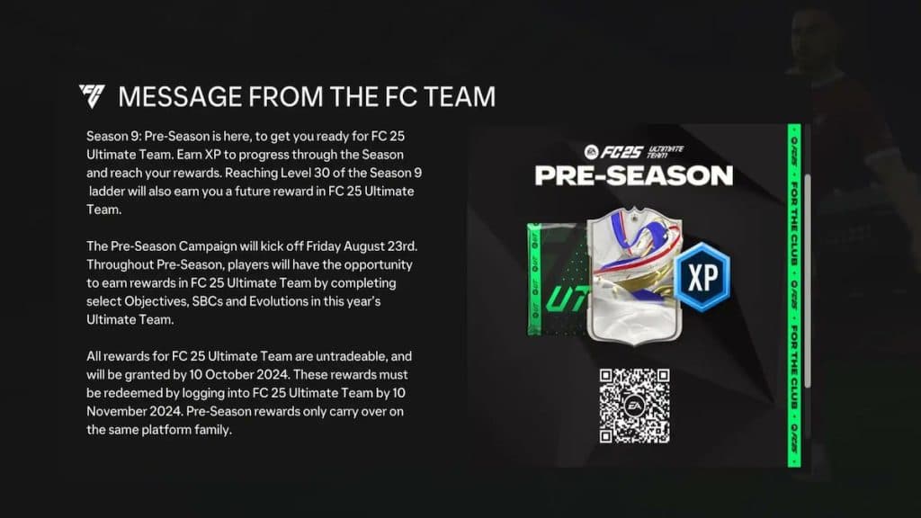 Pre-season campaign in-game screen FC 24