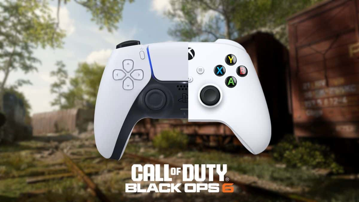 PS5 and Xbox Series X/S controllers with Black Ops 6 logo