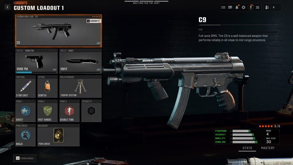 in-game screenshot featuring the perks and equipment page for the C9 in Black Ops 6.