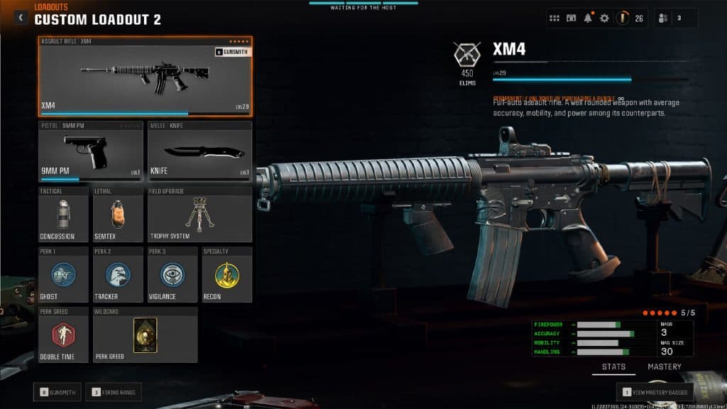 in-game screenshot featuring the perks and equipment page for the XM4 in Black Ops 6.