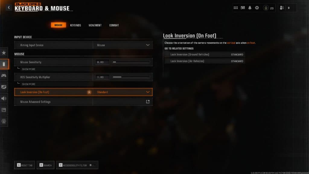 mouse settings menu in black ops 6