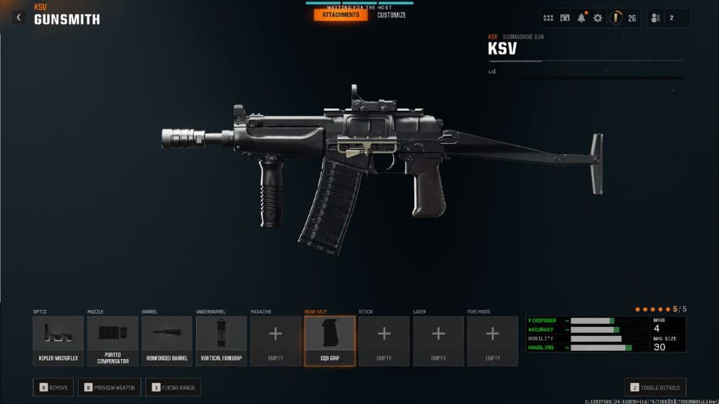 in-game screenshot featuring the KSV in the Gunsmith section of Black Ops 6.