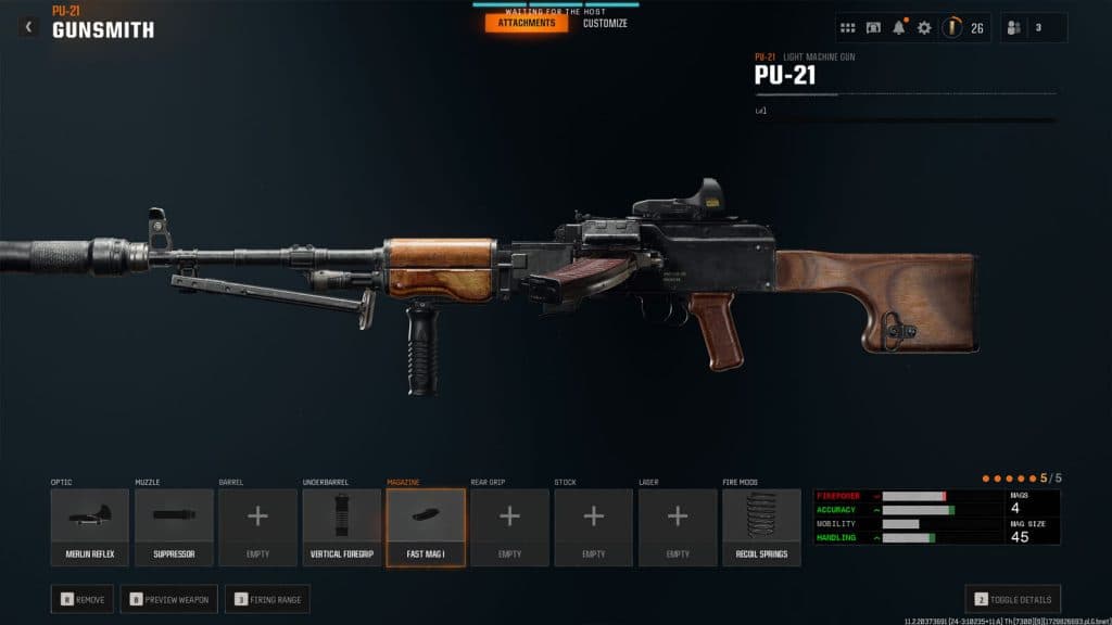 in-game screenshot of the PU-21 in the Gunsmith page of Black Ops 6.