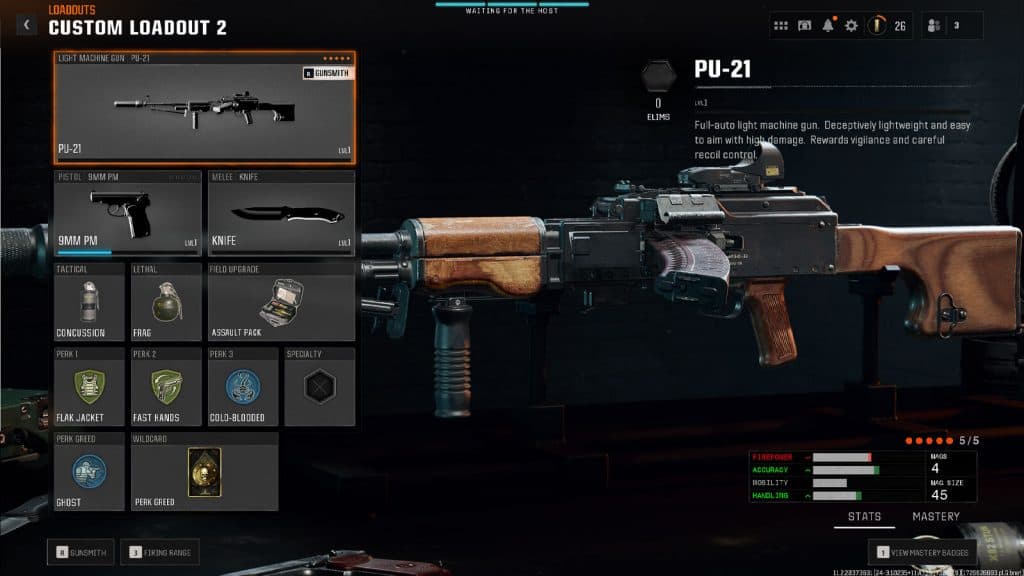 in-game screenshot of the PU-21 in the perks and equipment page of Black Ops 6.