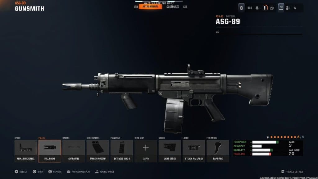 Tge ASG-89 in Black Ops 6's loadout screen