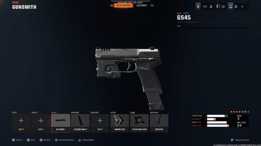 The GS45 pistol in Black Ops 6's loadout screen