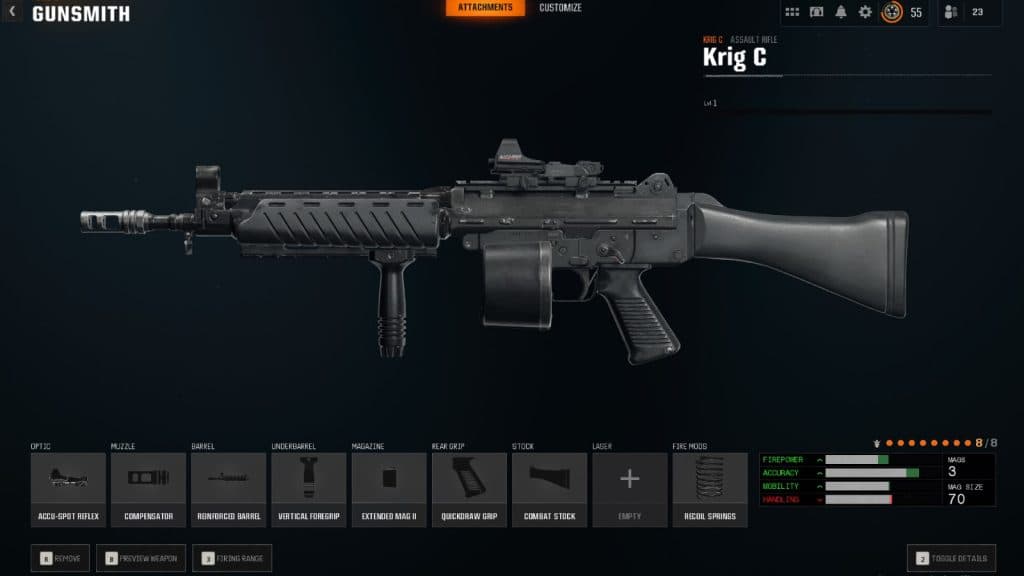 Krig C attachments in Warzone