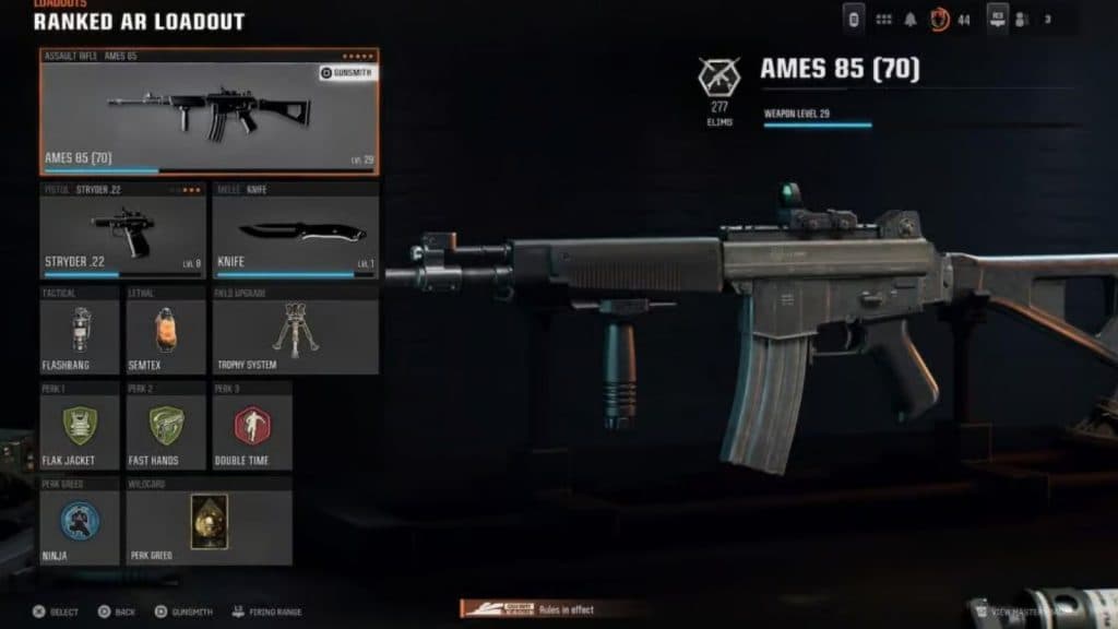 Ranked Play loadout in Black Ops 6 with Perks and equipment