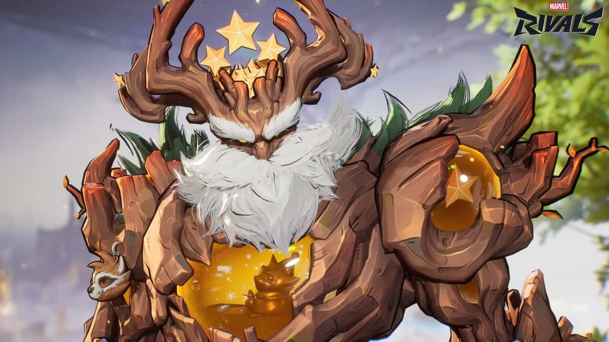 an image of marvel rivals winter celebration groot skin