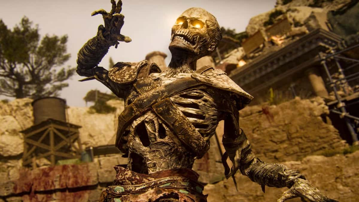 A skeleton in Black Ops 6 Zombies The Tomb